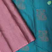 Peacock green copper zari fancy butta Dark onion pink copper zari fancy border pure mix silk saree