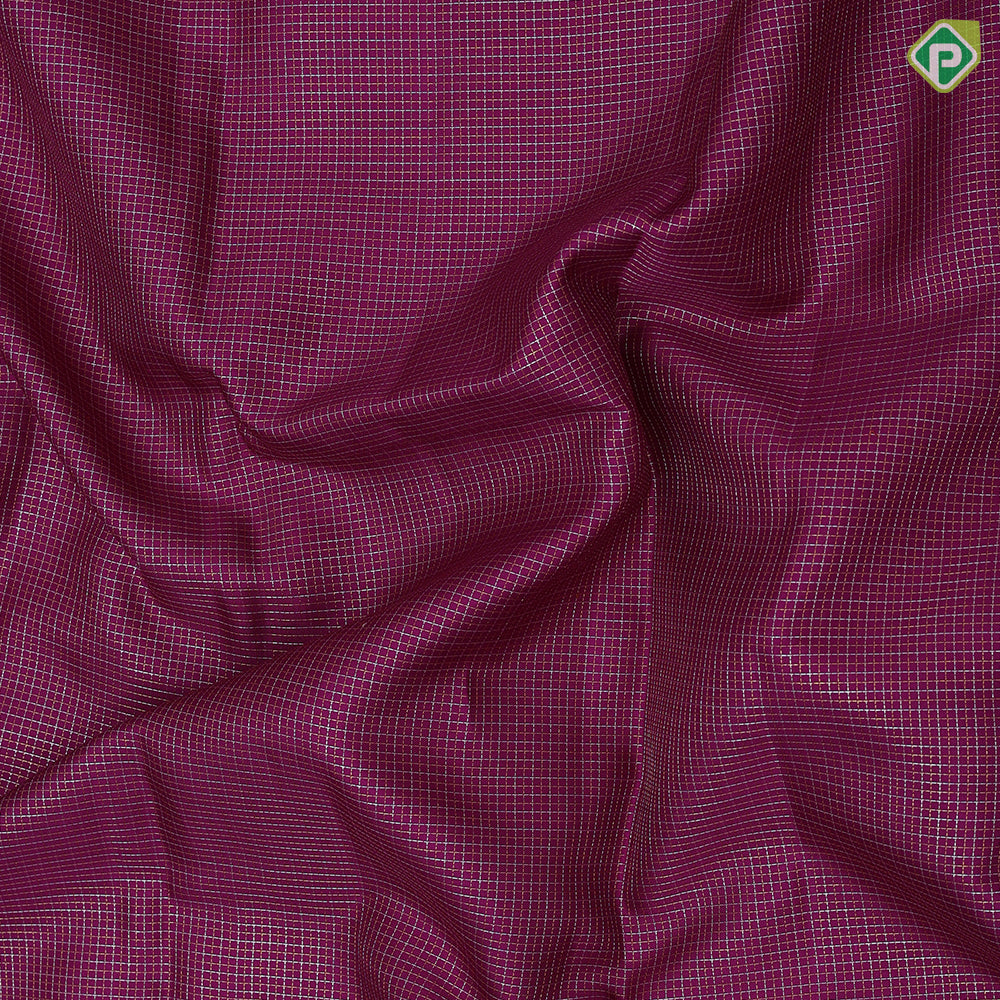 Purple with silver gold zari vairaoosi micro checks self silver gold zari banaras style border fusion silk saree
