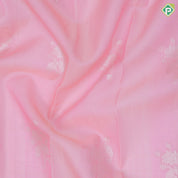 light pink silver zari rose flower bunch design peach pink silver zari crosslines border organza silk saree