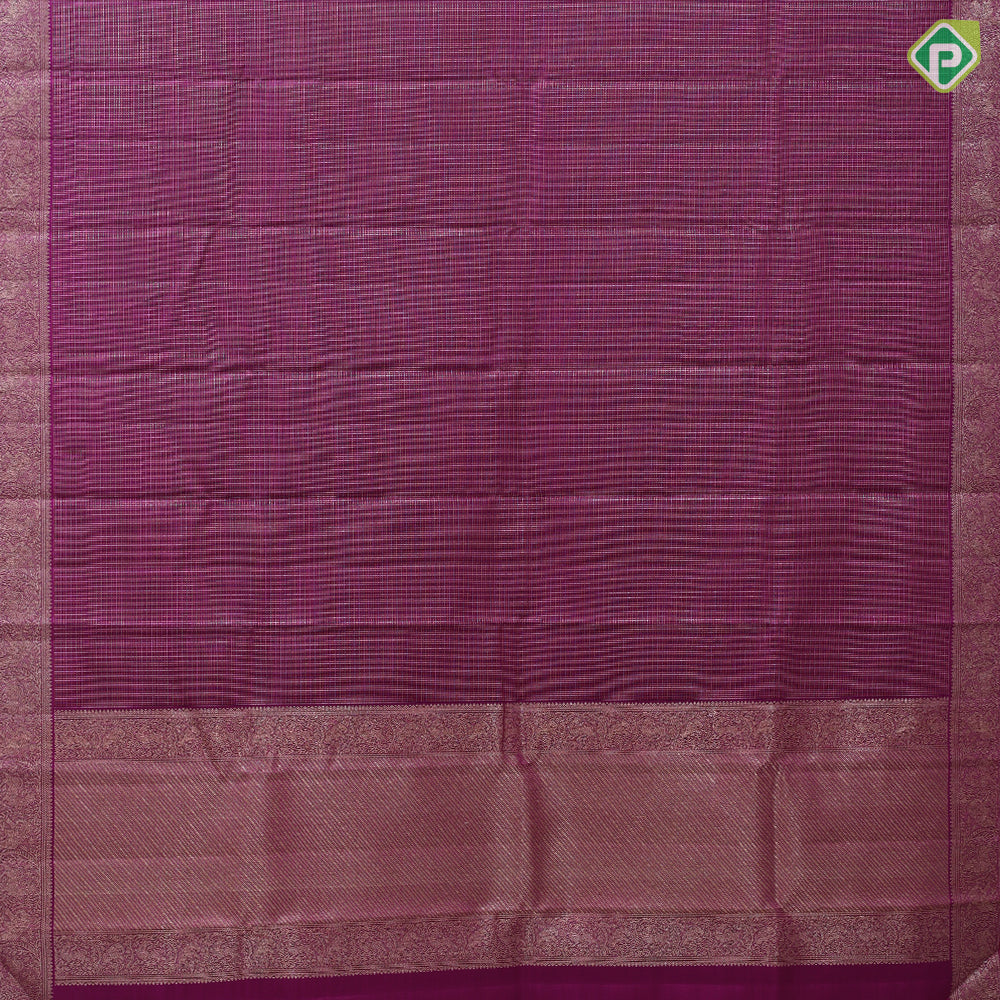 Purple with silver gold zari vairaoosi micro checks self silver gold zari banaras style border fusion silk saree