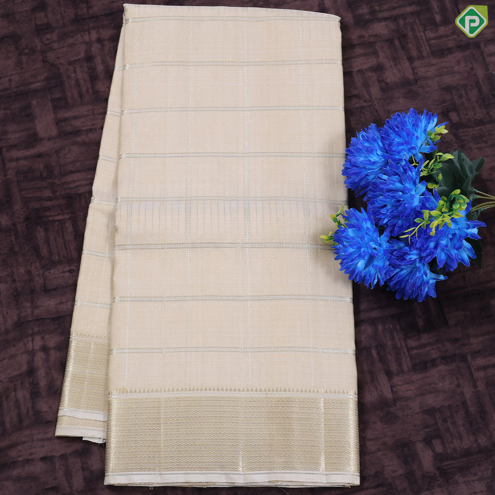 Sandal Gold Vairaoosi Zari kattam Checks Self border Exclusive 3 in 1 Pure Silk dhoti Vesti Set
