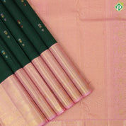 Dark green silver gold zari thread work small flower butta baby pink gold zari high border vintage silk saree