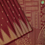 Maroon red gold zari kattam fancy thilagam butta self thazampoo design border temple gopuram pallu vintage silk saree