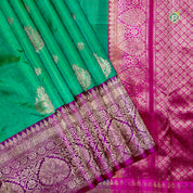 Rexona Green Rudraksham Floral Butta motif Border Pure Banarasi Silk Saree