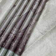 Silver Grey With Coffee Brown Silver Gold Zari Rangoli And Cross Lines Design Border Trendy Designer Silk Saree