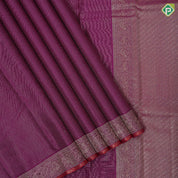 Purple with silver gold zari vairaoosi micro checks self silver gold zari banaras style border fusion silk saree