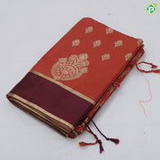 Rust Orange Gold Zari Butta Design Brown Floral Border Design Soft Art Saree