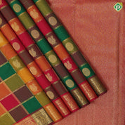 Multi color gold zari paalum pazhamum checks design maroon gold zari peacock border traditional silk saree