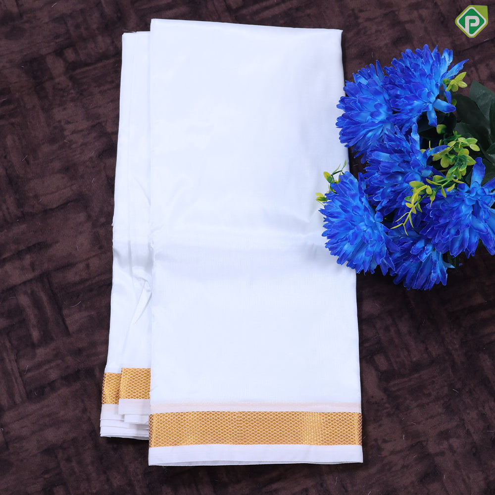 White Gold Zari Border 8 Muzham 60Kuligai Asha Silk Dhoti