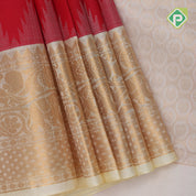 Chilly red with zari butta meena work sandal gold zari border kuppadam silk cotton saree