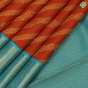 Honey Orange gold zari grand necklace design rama green gold zari floral high border bridal silk saree