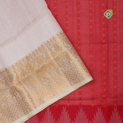 Chilly red with zari butta meena work sandal gold zari border kuppadam silk cotton saree