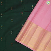 Dark green silver gold zari thread work small flower butta baby pink gold zari high border vintage silk saree