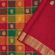 Multi color gold zari paalum pazhamum checks design maroon gold zari peacock border traditional silk saree