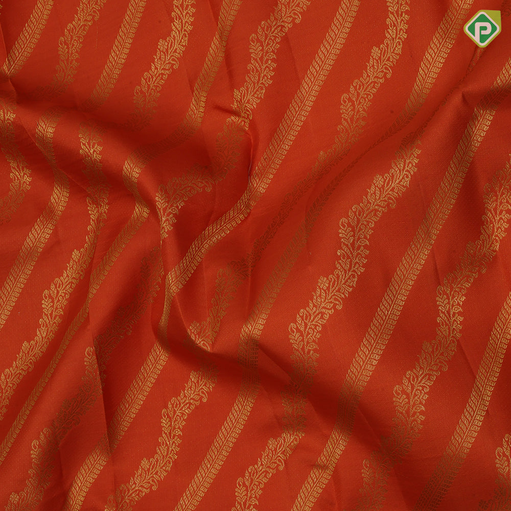 Honey Orange gold zari grand necklace design rama green gold zari floral high border bridal silk saree
