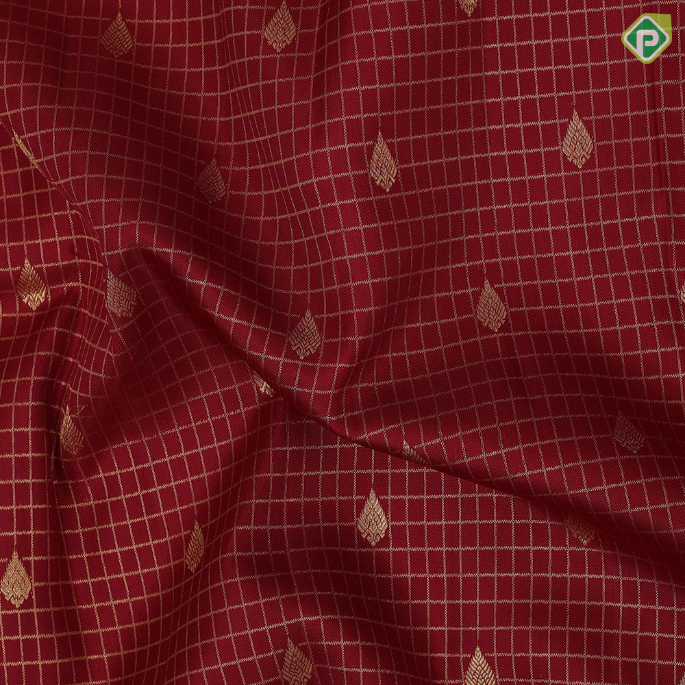 Maroon red gold zari kattam fancy thilagam butta self thazampoo design border temple gopuram pallu vintage silk saree