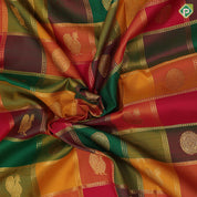 Multi color gold zari paalum pazhamum checks design maroon gold zari peacock border traditional silk saree