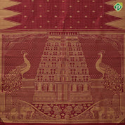 Maroon red gold zari kattam fancy thilagam butta self thazampoo design border temple gopuram pallu vintage silk saree
