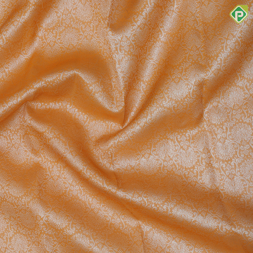 Orange silver zari grand floral creeper design self silver zari fancy flowers border organza silk saree