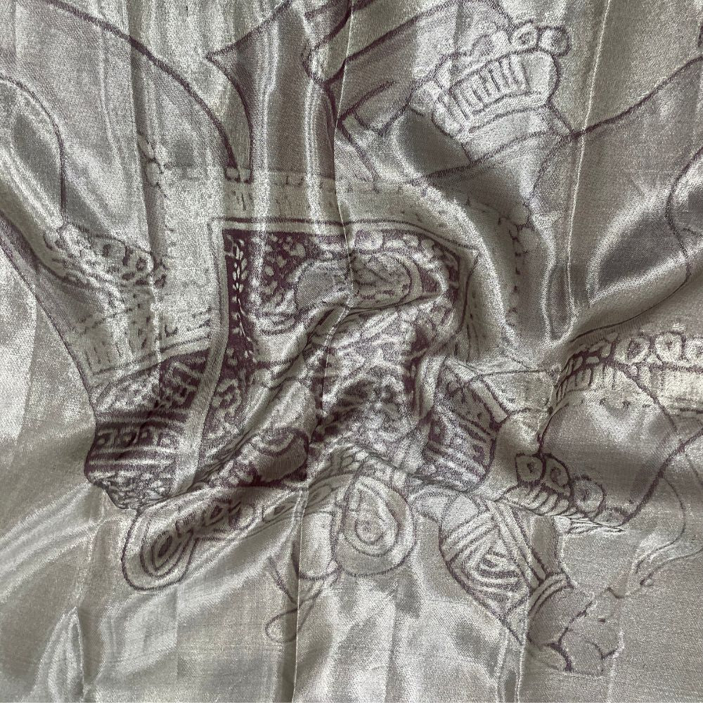 Silver Grey With Coffee Brown Silver Gold Zari Rangoli And Cross Lines Design Border Trendy Designer Silk Saree