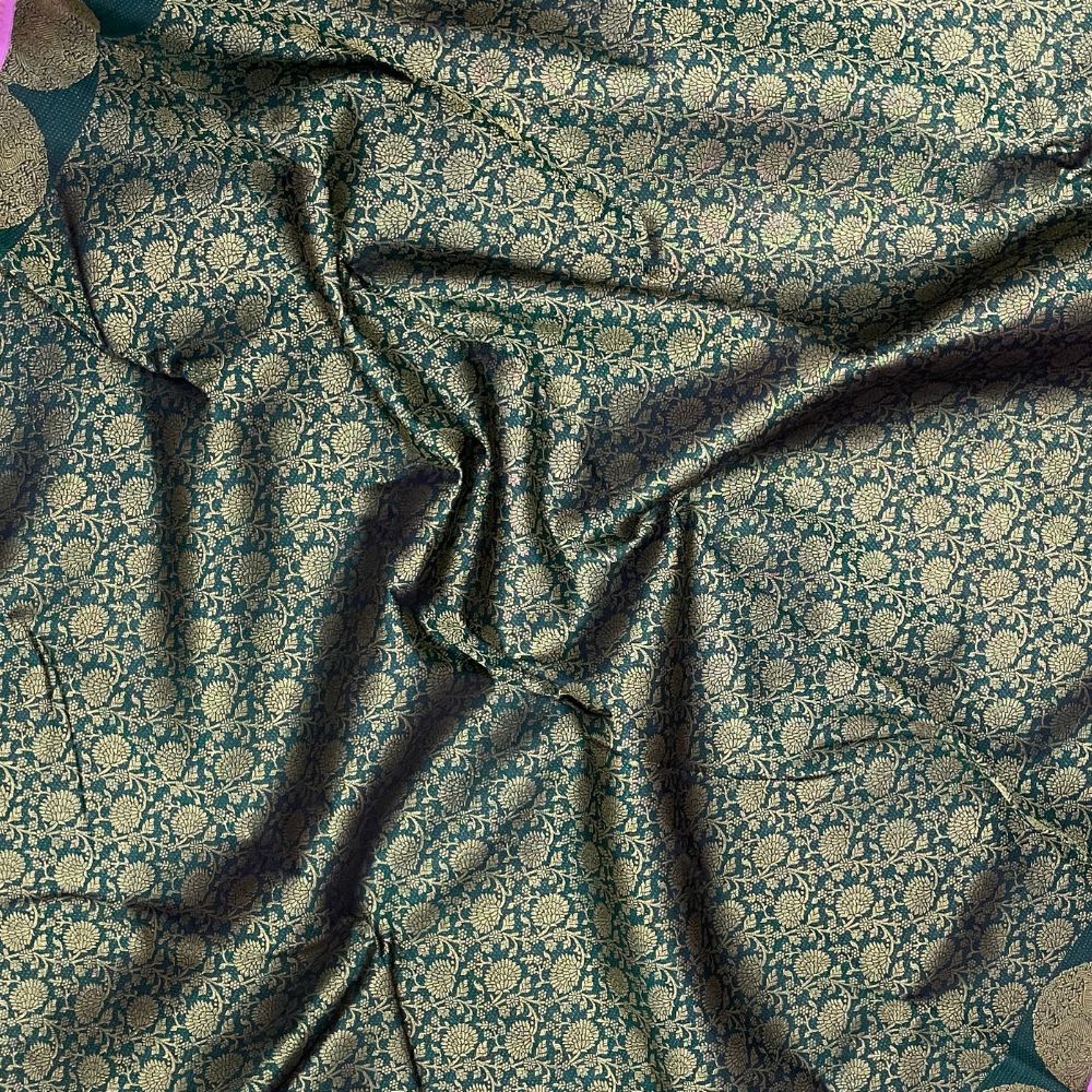 Bottle Green Two Lines Mid Bavanji Border Grand Bridal Silk Saree