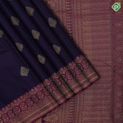Dark blue gold zari leaf butta motif purple gold zari peacock banaras style design border gift silk saree