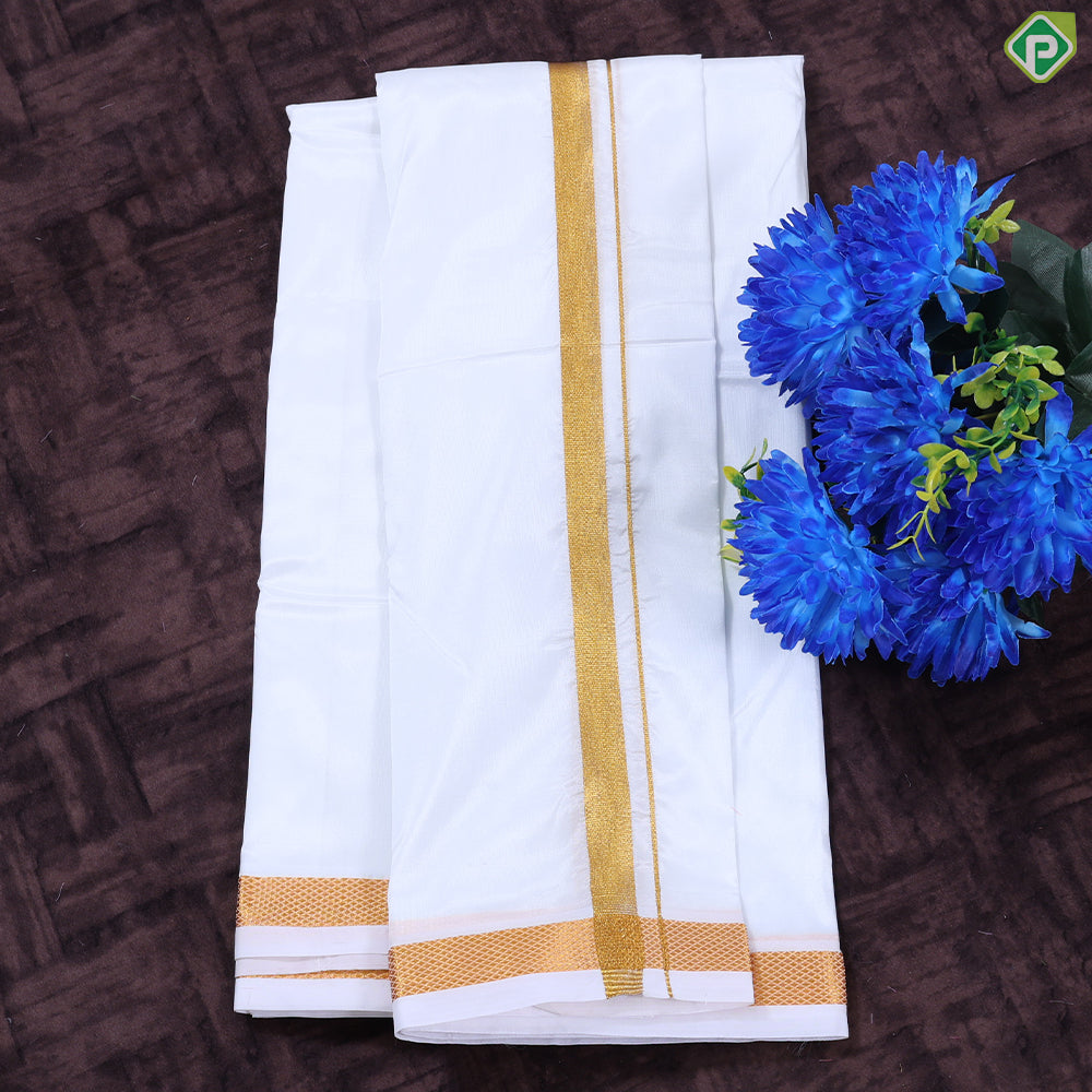 White Gold Zari Border 8 Muzham 40Kuligai Asha Silk Dhoti