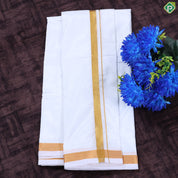 White Gold Zari Border 8 Muzham 40Kuligai Asha Silk Dhoti