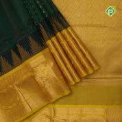 Bottle green with zari butta meena work lemon yellow gold zari border kuppadam silk cotton saree