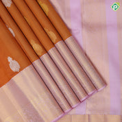 Honey orange silver gold zari thilagam butta light pink gold zari diamond and creeper design border organza silk saree