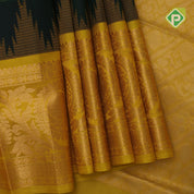 Bottle green with zari butta meena work lemon yellow gold zari border kuppadam silk cotton saree