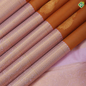 Honey orange silver gold zari thilagam butta light pink gold zari diamond and creeper design border organza silk saree