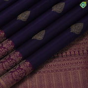 Dark blue gold zari leaf butta motif purple gold zari peacock banaras style design border gift silk saree