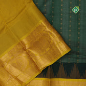 Bottle green with zari butta meena work lemon yellow gold zari border kuppadam silk cotton saree