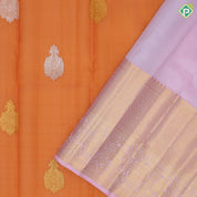 Honey orange silver gold zari thilagam butta light pink gold zari diamond and creeper design border organza silk saree