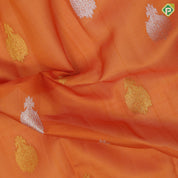Honey orange silver gold zari thilagam butta light pink gold zari diamond and creeper design border organza silk saree