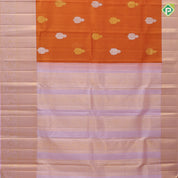 Honey orange silver gold zari thilagam butta light pink gold zari diamond and creeper design border organza silk saree