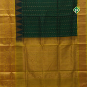 Bottle green with zari butta meena work lemon yellow gold zari border kuppadam silk cotton saree