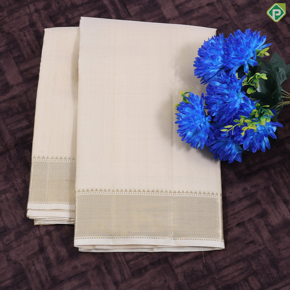 Sandal Plain Self gold zari border Exclusive 3 in 1 Pure Silk 8*4 dhoti Vesti Set