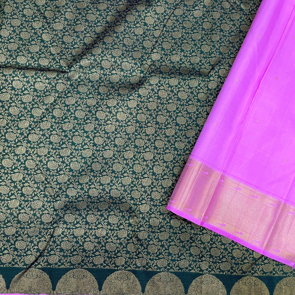Bottle Green Two Lines Mid Bavanji Border Grand Bridal Silk Saree