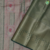 green base pastel red frame flower design self color gold zari grand border tissue art silk saree