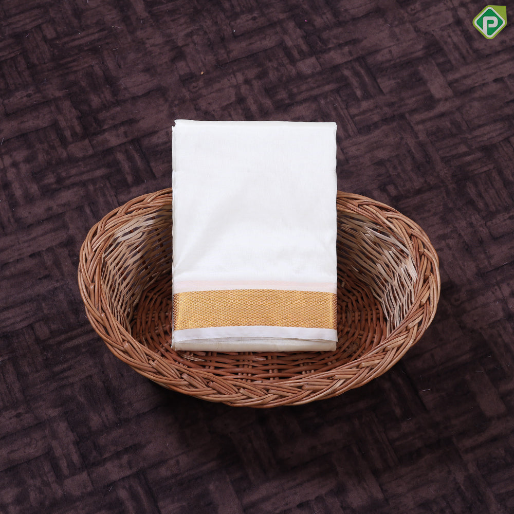 Cream White Gold Zari Border 80Kuligai Asha Silk 8*4 Dhoti