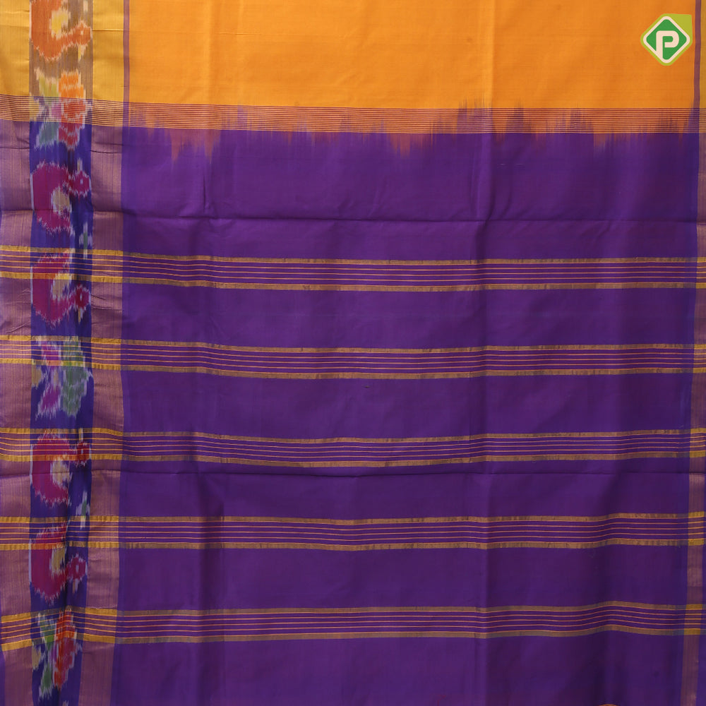 Darker Shade plain body design contrast zari padded ikkat border 10 yards silk cotton saree