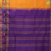 Darker Shade plain body design contrast zari padded ikkat border 10 yards silk cotton saree