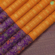 Chilly red gold zari velthari lines design light pink gold zari meena work border fusion silk saree