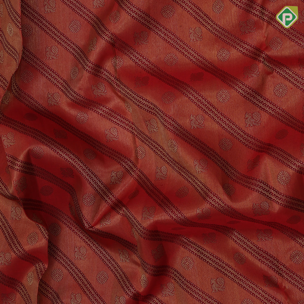 Honey Orange shimmer tissue peacock chakkaram cross self big round high border grand bridal silk saree