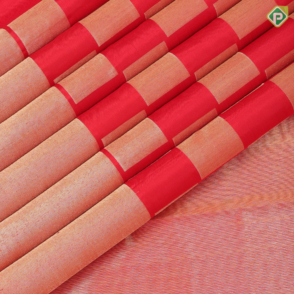Chilly red gold zari Chess board pattern self gold zari bavanji border trendy designer silk saree