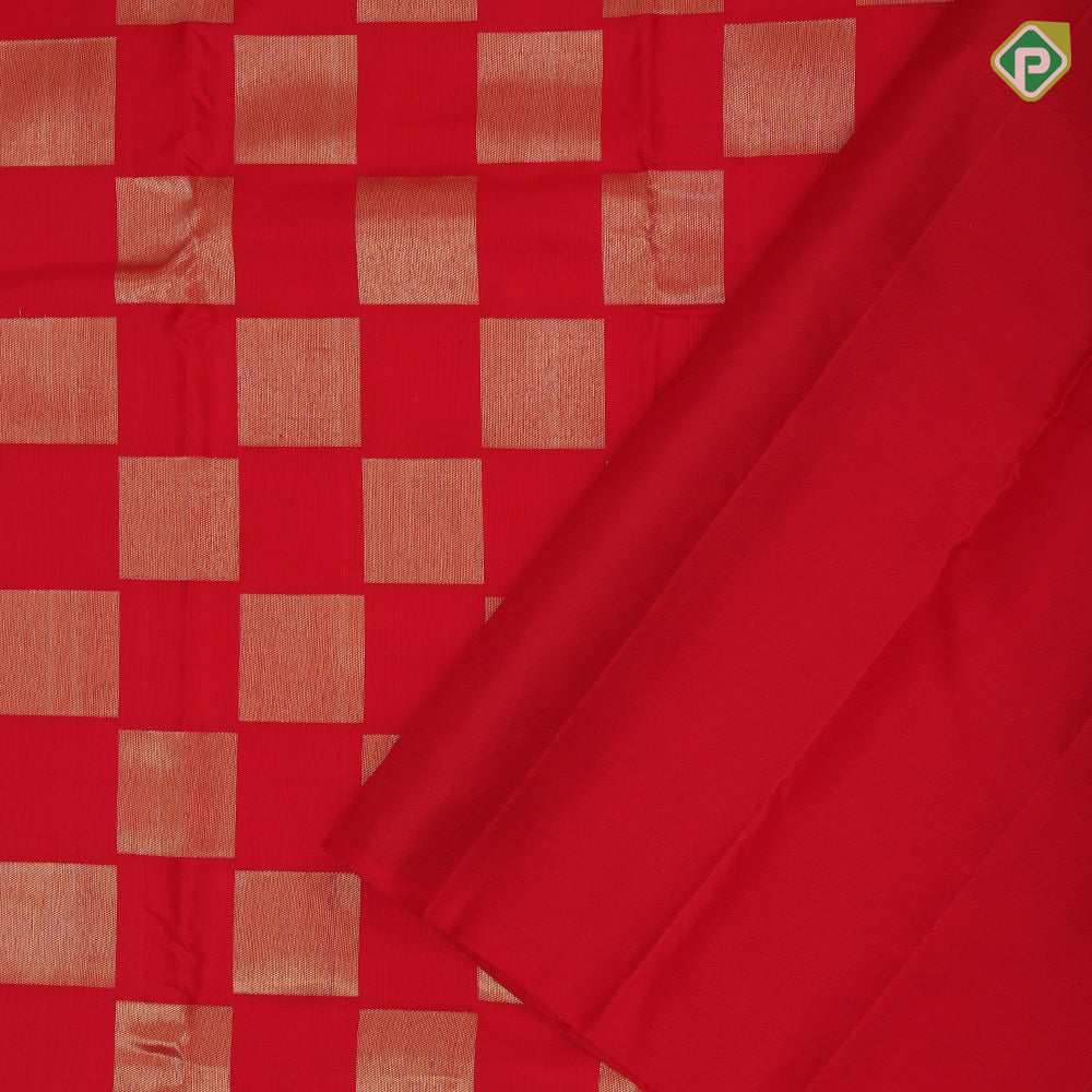 Chilly red gold zari Chess board pattern self gold zari bavanji border trendy designer silk saree