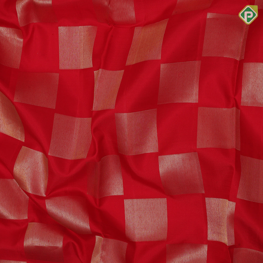 Chilly red gold zari Chess board pattern self gold zari bavanji border trendy designer silk saree