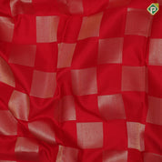 Chilly red gold zari Chess board pattern self gold zari bavanji border trendy designer silk saree
